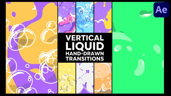 Videohive Vertical Liquid Hand Drawn Transitions | After Effects 51665616 Elements template preview