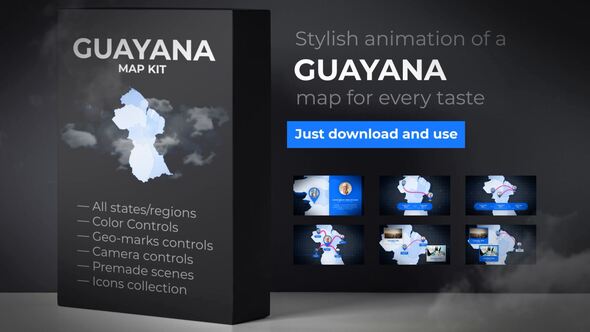 Videohive Guyana Animated Map - Co-operative Republic of Guyana Map Kit Video Displays template preview