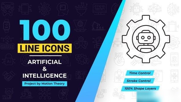 Videohive 100 Artificial Intelligence Line Icons Elements template preview