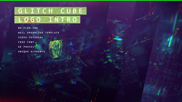 Videohive Glitch Cube Logo 4k Intro/ Youtube Blog/ Digital Distortion/ Error and Bad Signal/ Glass Aberration Openers template preview