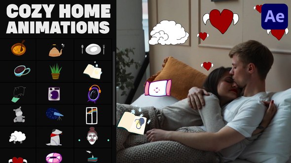 Videohive Cozy Home Stickers for After Effects Elements template preview