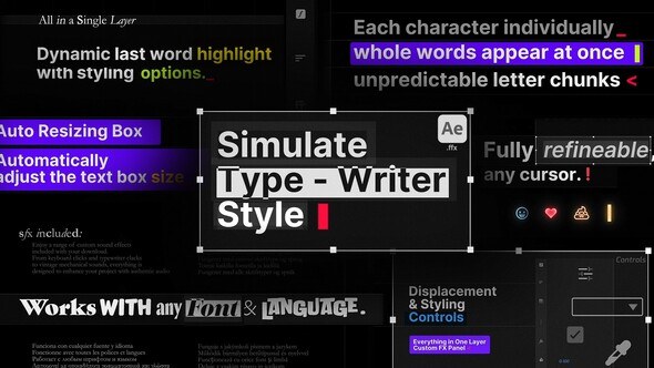 Videohive Typewriter Text Effect: Text Box, Word Highlight, Custom Cursor, With FX Panel on a Single Layer Titles template preview