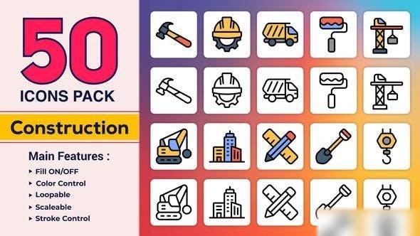 Videohive Dual Icons Pack - Construction Icons Infographics template preview