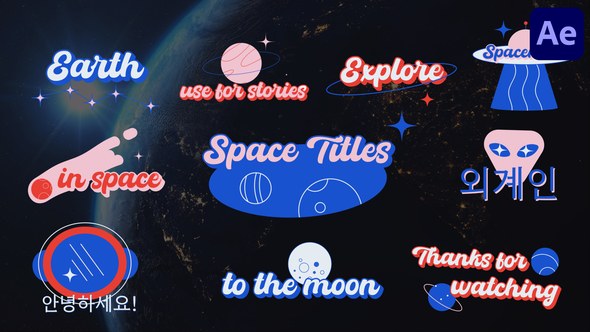Videohive Space Sticker Titles for After Effects Titles template preview