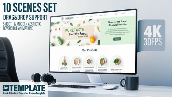 Videohive Computer Monitor Screen Mockup | 10 Scenes Set вЂ“ Sleek & Modern After Effects Template Elements template preview