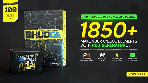 HUDGE | Generator of Hi-Tech Elements | 1850+ HUD UI Video Displays template preview