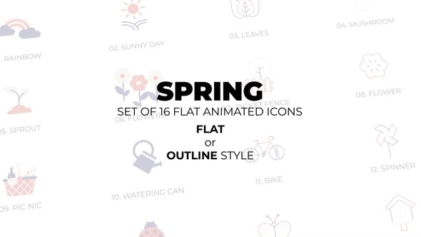 Videohive Spring - Set of 16 Animated Icons Flat or Outline style Elements template preview
