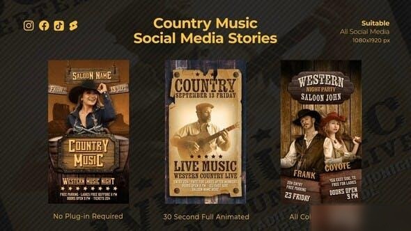Videohive Western Music Instagram Stories Openers template preview