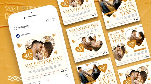 Videohive Happy Valentines Day Instagram post Video Displays template preview