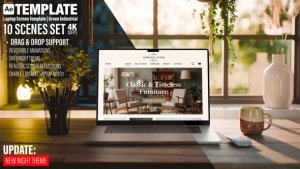 Videohive Laptop Screen Mockup | Industrial Room | Day & Night 10 Scenes Set | AE Template Video Displays template preview