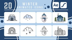 Videohive set of winter icons pack animation video Video Displays template preview