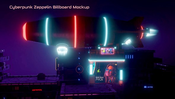 Videohive Cyberpunk Zeppelin Billboard Mockup Product Promo template preview
