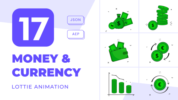 Videohive 17 Money Currency Animated Icon Pack. Set Bundle of Money Currency Elements template preview