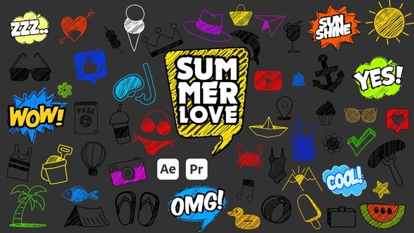 Videohive Summer Scribble Icons Titles template preview