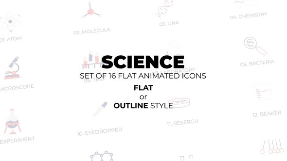 Videohive Science - Set of 16 Animated Icons Flat or Outline style Elements template preview