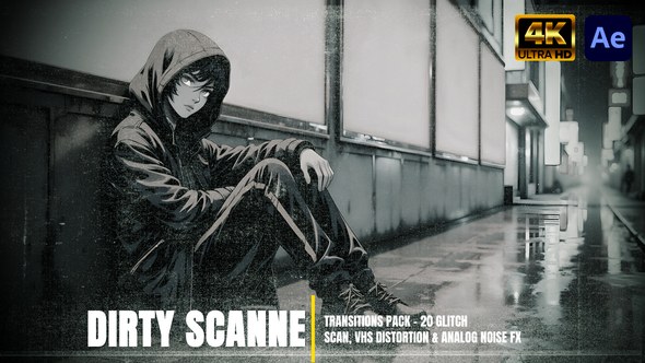 Videohive 20-Dirty Scanner Transitions Pack вЂ“ Glitch Scanlines, VHS Noise & Distortion FX Elements template preview