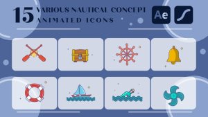 Videohive set of nautical icon line color 2D animation video Elements template preview