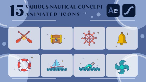 Videohive set of nautical icon line color 2D animation video Elements template preview