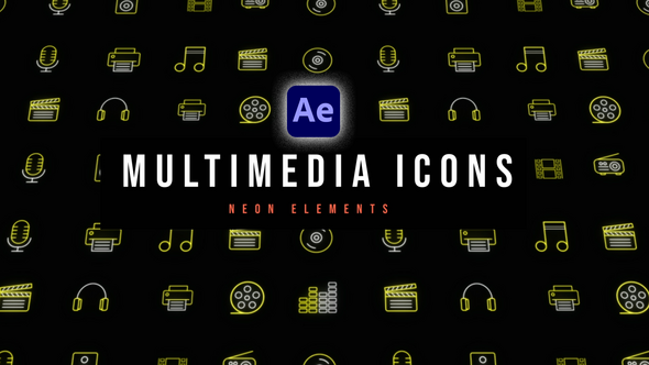 Videohive Multimedia Neon Icons Elements template preview
