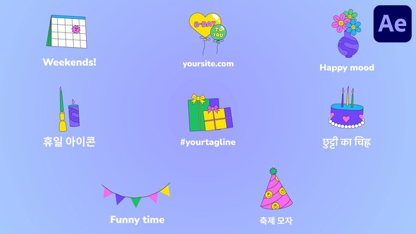 Videohive Party Icons And Titles for After Effects 53898544 Titles template preview