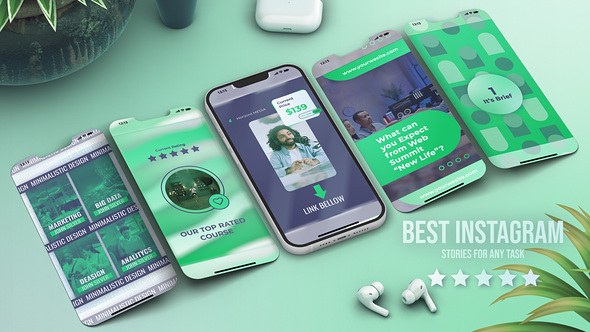 Videohive Green Instagram Vertical Whatsapp Educational Reel Promo Video Displays template preview