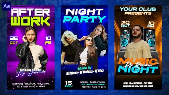 Videohive Night Party Instagram Reels Openers template preview