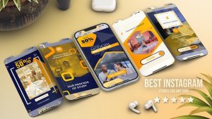 Videohive Blue Yellow Vertical Promo Video Displays template preview