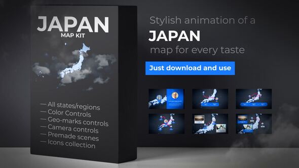Videohive Japan Map Animation - Japanese Map Kit Video Displays template preview