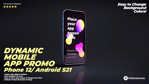 Dynamic Mobile App Promo - Phone 12 - Android - 3d Mobile Device Demo Video Presentation Mockup Kit Video Displays template preview