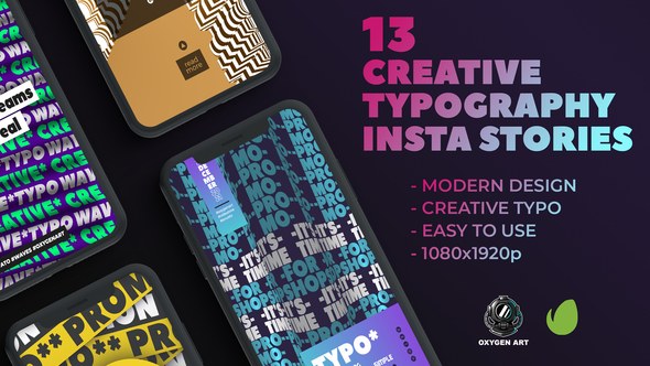 Videohive 13 Creative Typography Instagram Stories Broadcast-packages template preview