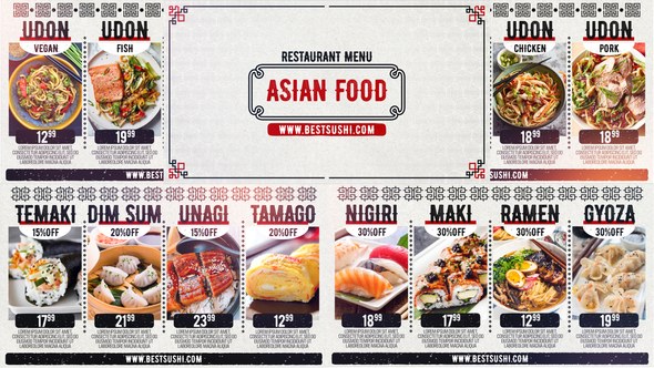 Asian Restaurant Menu Video Displays template preview