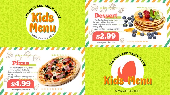 Kids Menu Video Displays template preview