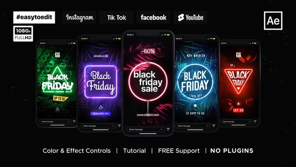 Videohive Black Friday | Neon Stories & Posts Product Promo template preview