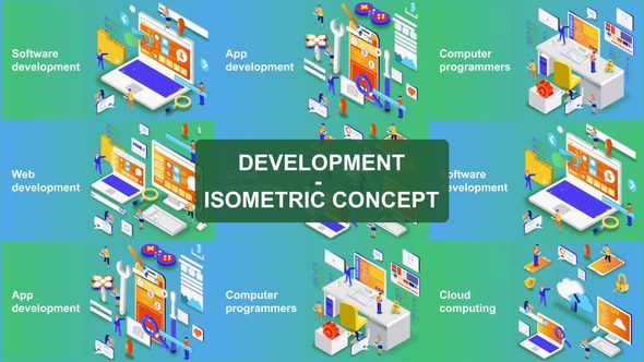 Digital Development - Isometric Concept Video Displays template preview