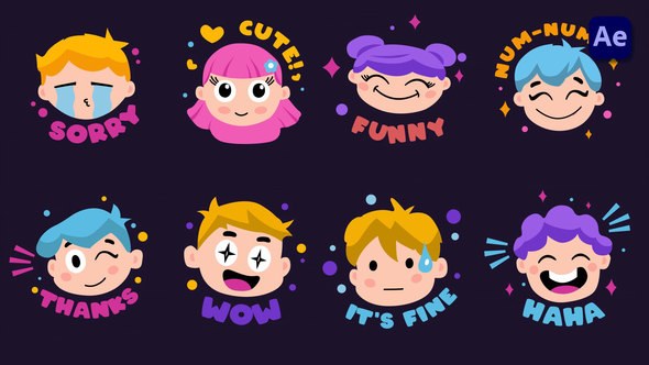 Videohive Face Expressions Emoji stickers [After Effects] Elements template preview