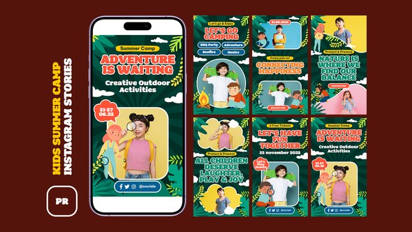 Kids Summer Camp Instagram Stories MOGRT Premiere Pro template preview