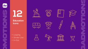 Videohive Animated Education Line Icons Pack Elements template preview