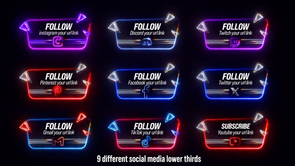 Videohive Neon Social Lower Thirds 51984578 Elements template preview