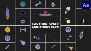 Videohive Cartoon Space Animations Pack for After Effects Elements template preview