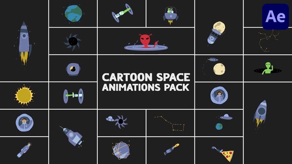 Videohive Cartoon Space Animations Pack for After Effects Elements template preview