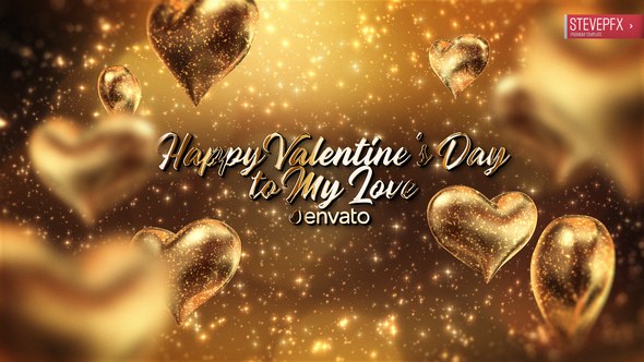 Videohive Golden Hearts Valentines Greeting Titles template preview