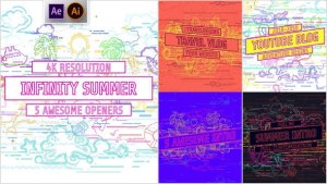Videohive Youtube/ Infinity Summer Openers/ Social Media/ Line Icons/ Cartoon/ Music Dance Party/ IGTV/ Event Titles template preview