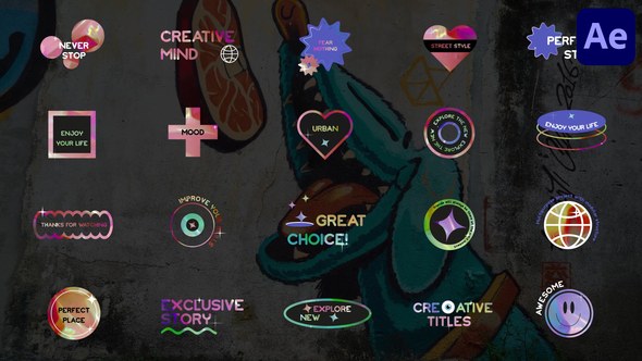 Videohive Holographic Sticker Titles for After Effects Titles template preview