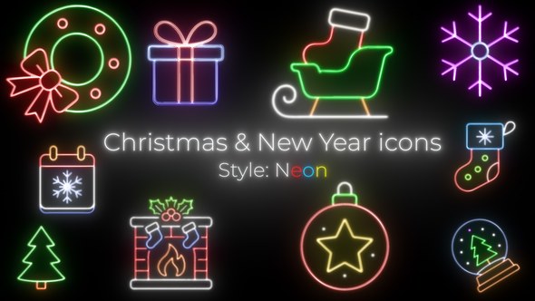 Videohive Christmas Neon Icons Pack - Glowing Holiday Elements template preview