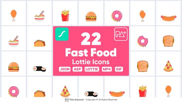 Videohive Fast Food Lottie Icons Elements template preview