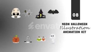 Videohive Neon Halloween Elements Elements template preview