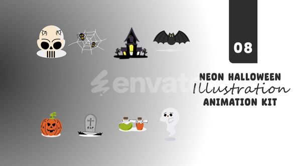 Videohive Neon Halloween Elements Elements template preview