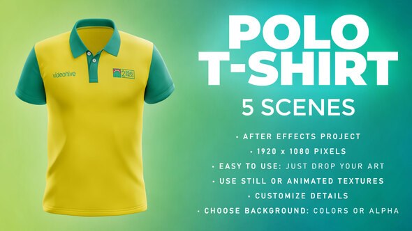Videohive Polo T-shirt - 5 Scenes Mockup Template - Animated Mockup PRO Product Promo template preview