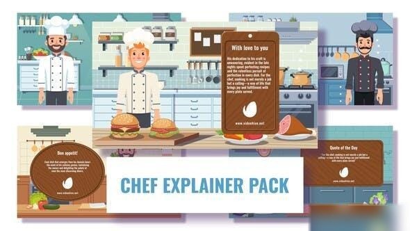 Videohive 5 Concepts Flat Character Cook in Kitchen Openers template preview