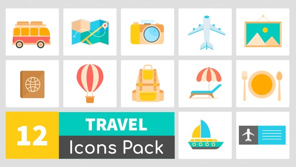 Animated Travel Icons Pack Video Displays template preview